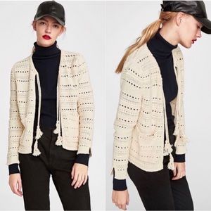 Zara Knit Tassel Crochet Black Cardigan Sz- M